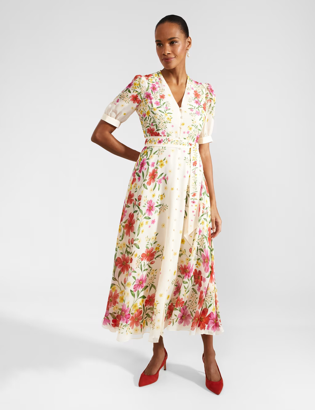 Pure Silk Floral V-Neck Midaxi Dress | Marks & Spencer (UK)