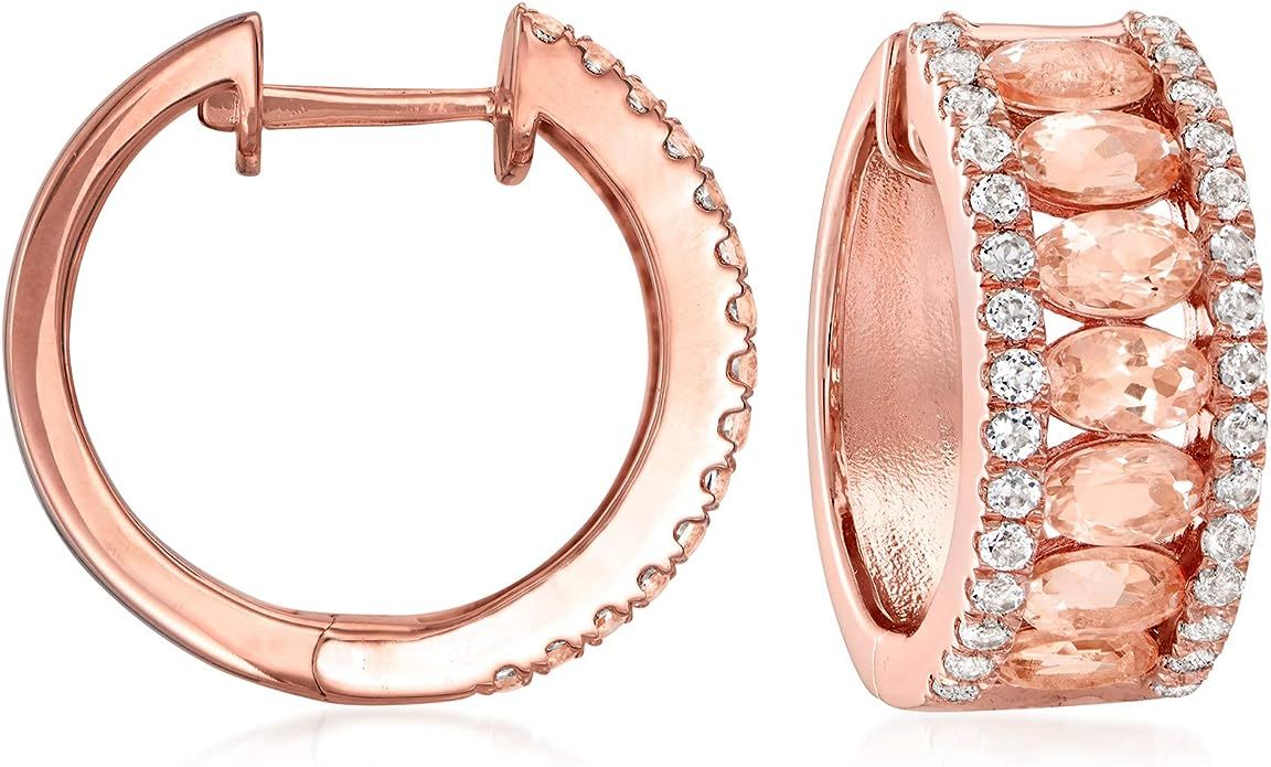 Ross-Simons 3.00 ct. t.w. Morganite and 1.20 ct. t.w. White Topaz Hoop Earrings in 18kt Rose Gold... | Amazon (US)