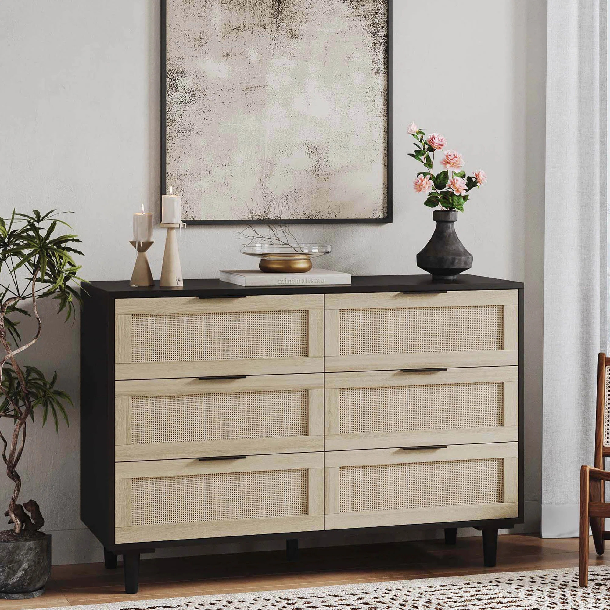 Devonport Rattan 6 Drawer Dresser for Bedroom, Wood Dresser & Chest of Drawers with Metal Handles | Wayfair North America