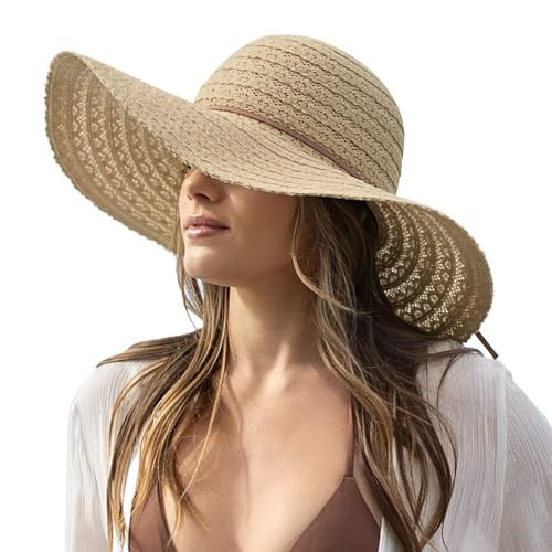 Sun Beach Hats Women Floppy Summer Sunhat with Wide Brim Packable Foldable Travel Accessories Khaki | Amazon (US)
