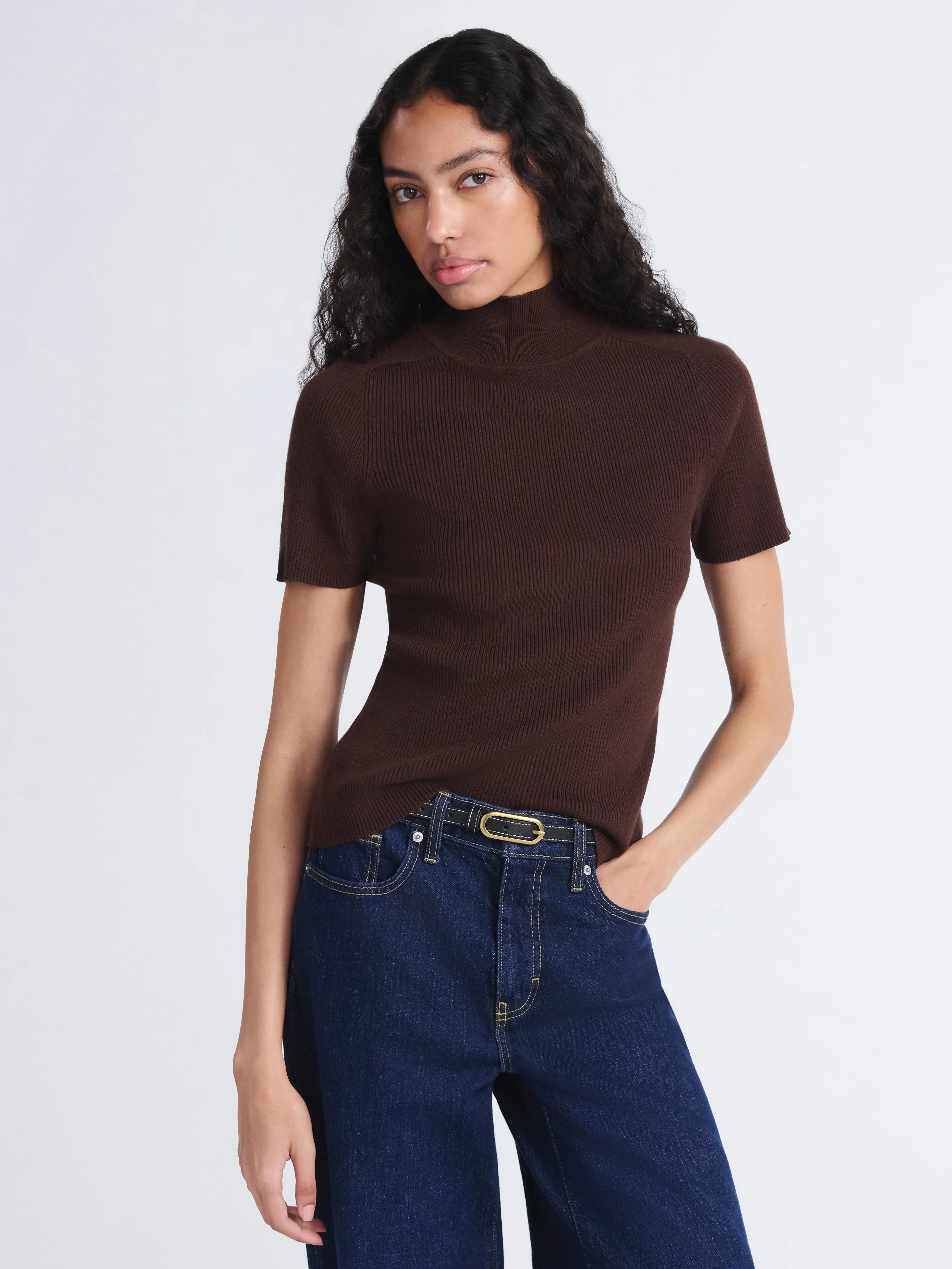 Free Assembly Women's Cozy Yarn Mock Neck Sweater with Short Sleeves, Lightweight, Sizes XS-XXL -... | Walmart (US)