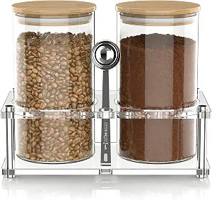 YAGELI Glass Coffee Canister Set with Acrylic Shelf, 2-Pack 44oz Airtight Food Storage Containers... | Amazon (US)