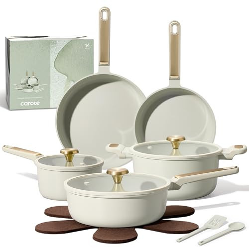 CAROTE Ceramic Cookware Set Nonstick, 14pcs Pots and Pans Set Nonstick, Non-Toxic & PFAS-Free, Dishwasher, RV/Camping Cookware Set, Cooking Pots with Lids, Sage Green | Amazon (US)