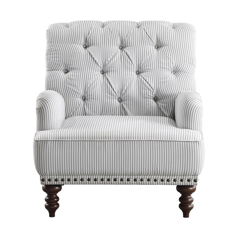 Lexicon Holland Park Fabric Upholstered Accent Chair in Gray Striped Pattern | Homesquare