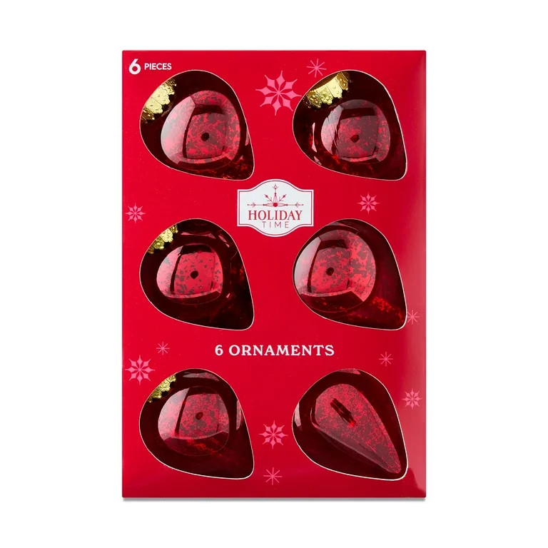 6 Count Red Teardrop Christmas Ornaments, 3.5 in, by Holiday Time | Walmart (US)