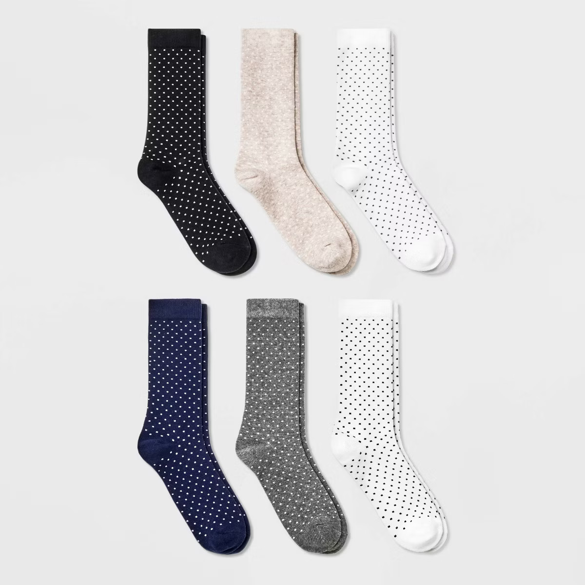 Women's Polka Dot 6pk Crew Socks - A New Day™ Black/Ivory/Navy/Heather Gray/Oatmeal Heather 4-1... | Target