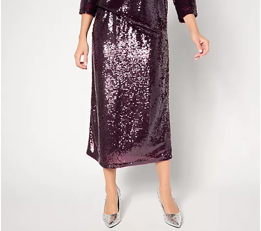 by Stacy London Regular Sequin Pull-On Midi Skirt - QVC.com | QVC