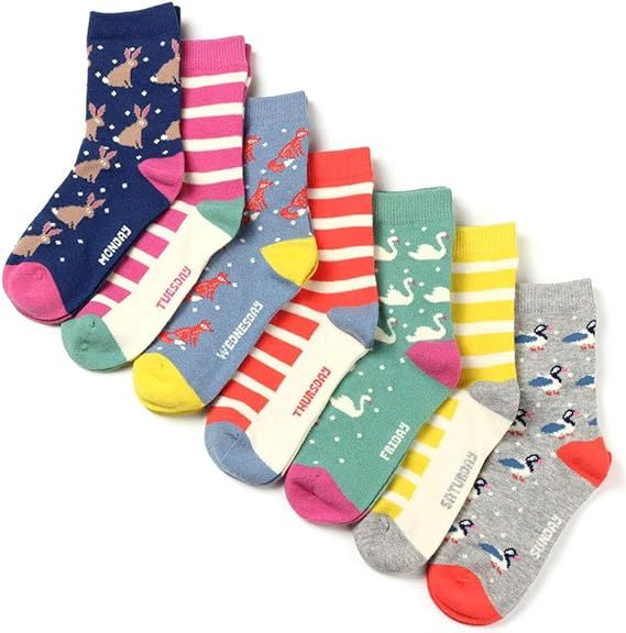 COTTON DAY 7 Days of the Week Toddler Little Big Kids Girls Cute Pattern Design Socks | Amazon (US)