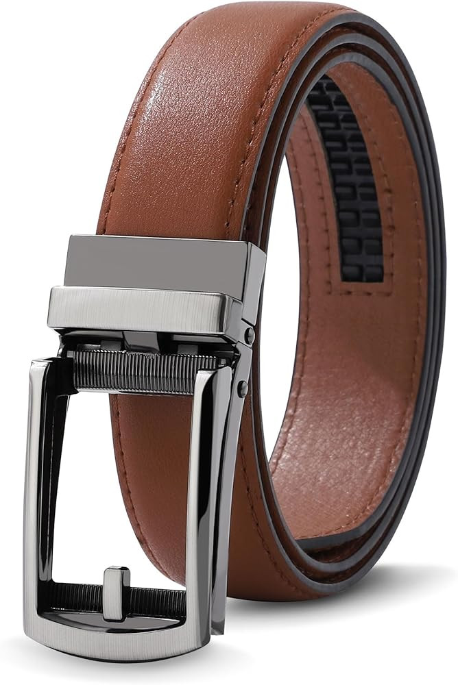 AWAYTR Boys Ratchet Belt for Kids - Black and Brown Leather Belts for Dress Pants Uniform Jeans | Amazon (US)