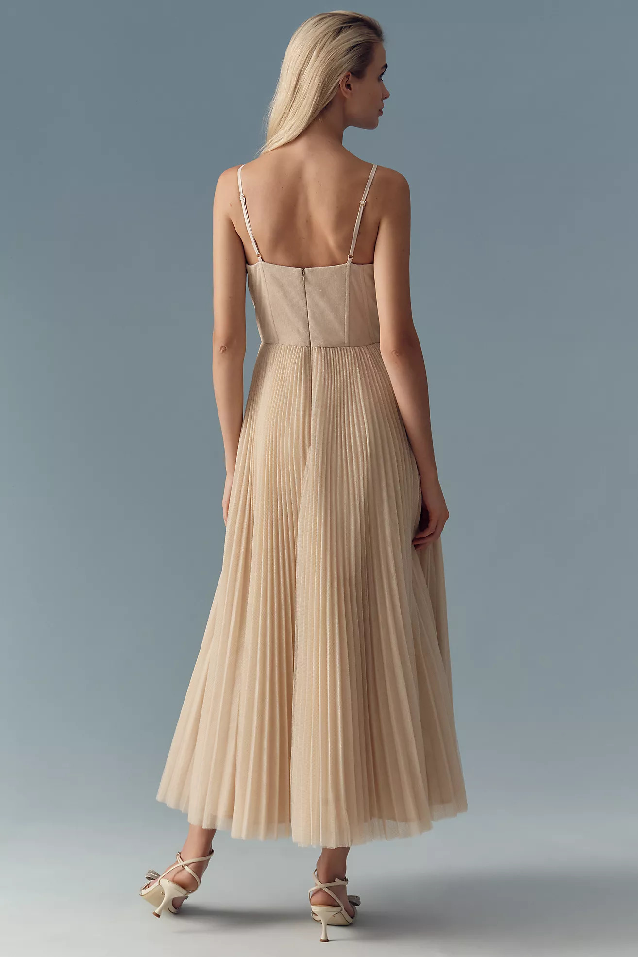 Hutch Amara Corset Pleated Tulle Fit & Flare Midi Dress | Anthropologie (US)
