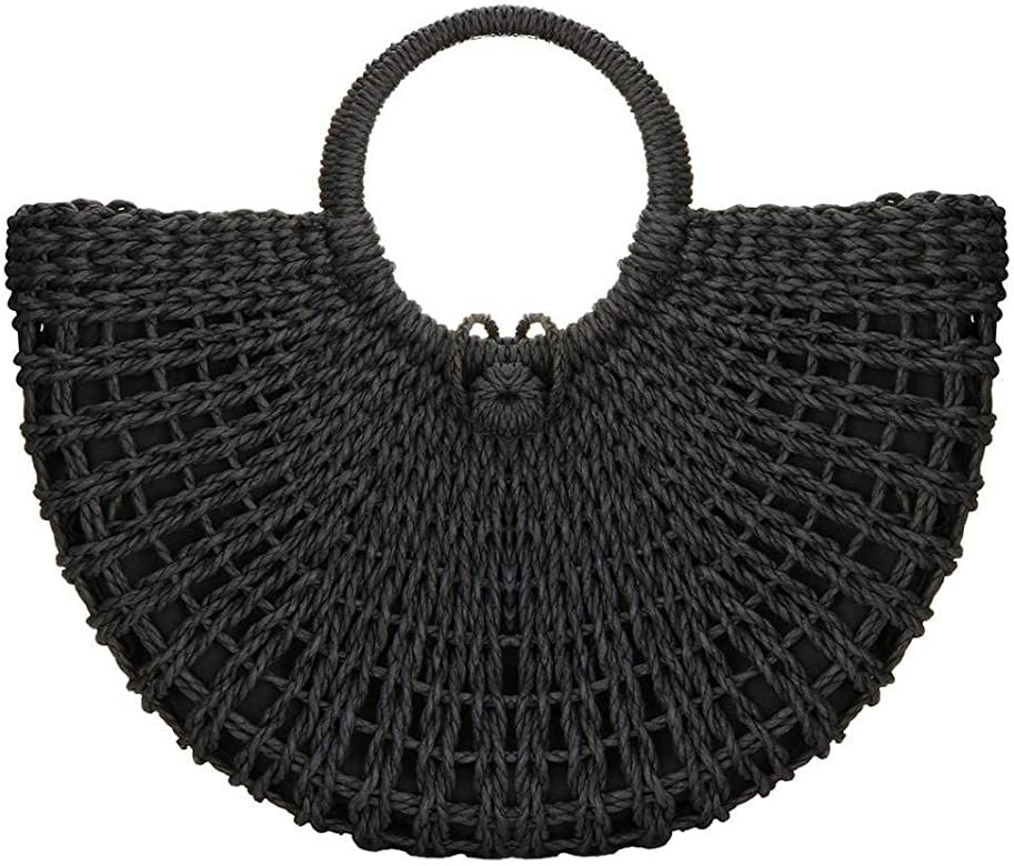YYW Straw Bags for Women,Hand-woven Straw Top-handle Bag with Round Ring Handle Summer Beach Rattan  | Amazon (US)