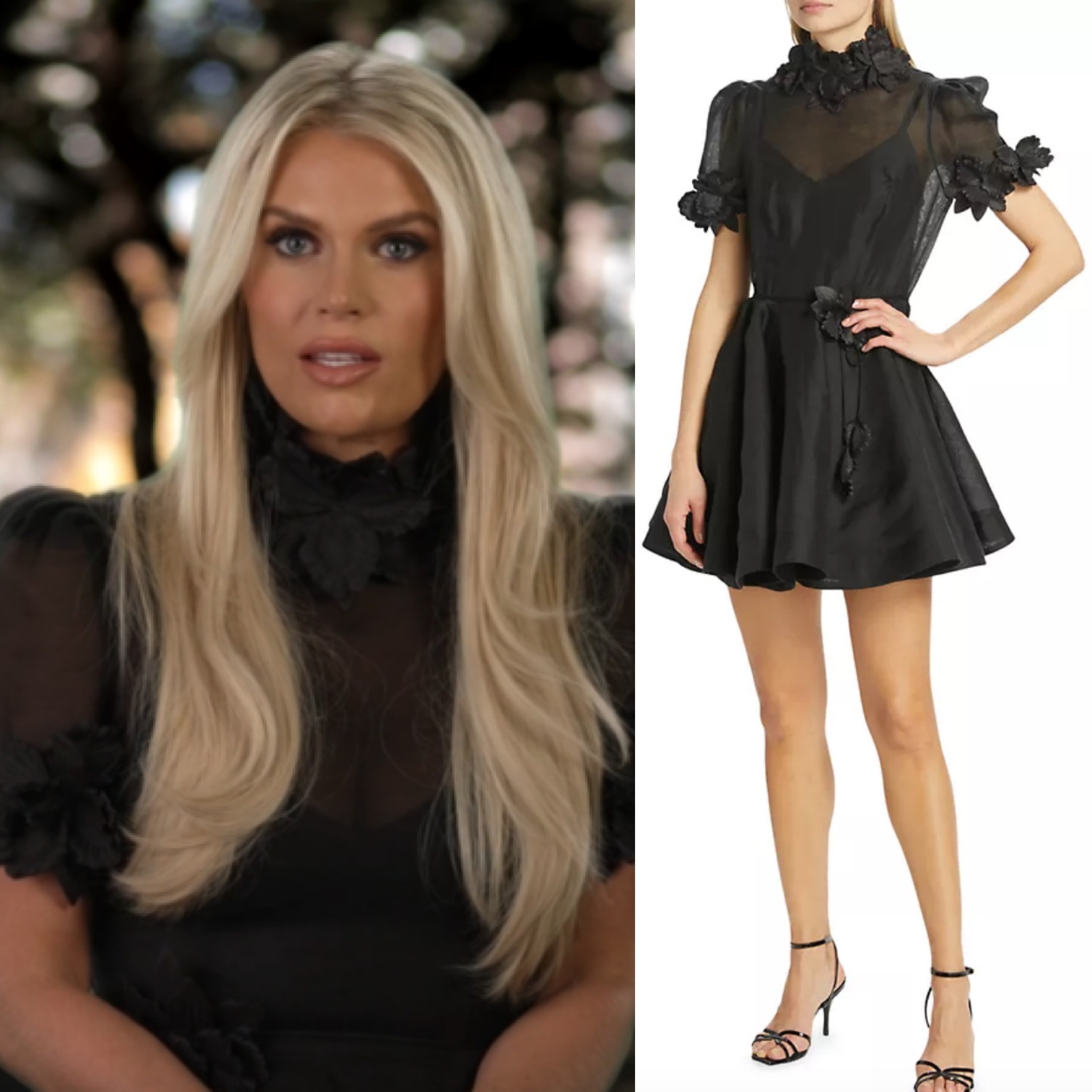 Madison LeCroy’s Black Floral Appliqué Confessional Dress