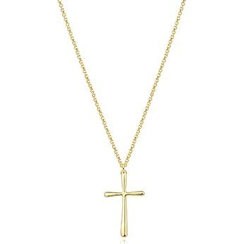 FANCIME Yellow Gold Plated 925 Sterling Silver Beveled Cross Pendant Necklace Dainty Fine Delicat... | Amazon (US)