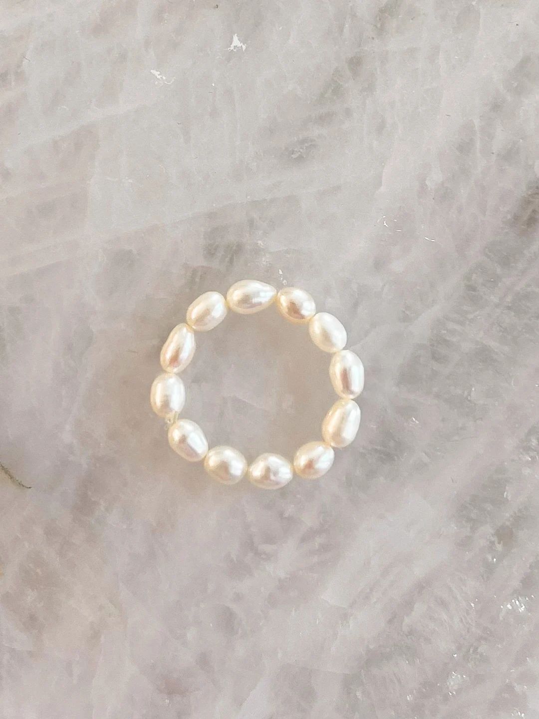 Fresh Water Pearl Beaded Ring 4x5mm off Oval Freshwater Pearls Stretchy Rings Dainty Rings Stretc... | Etsy (US)