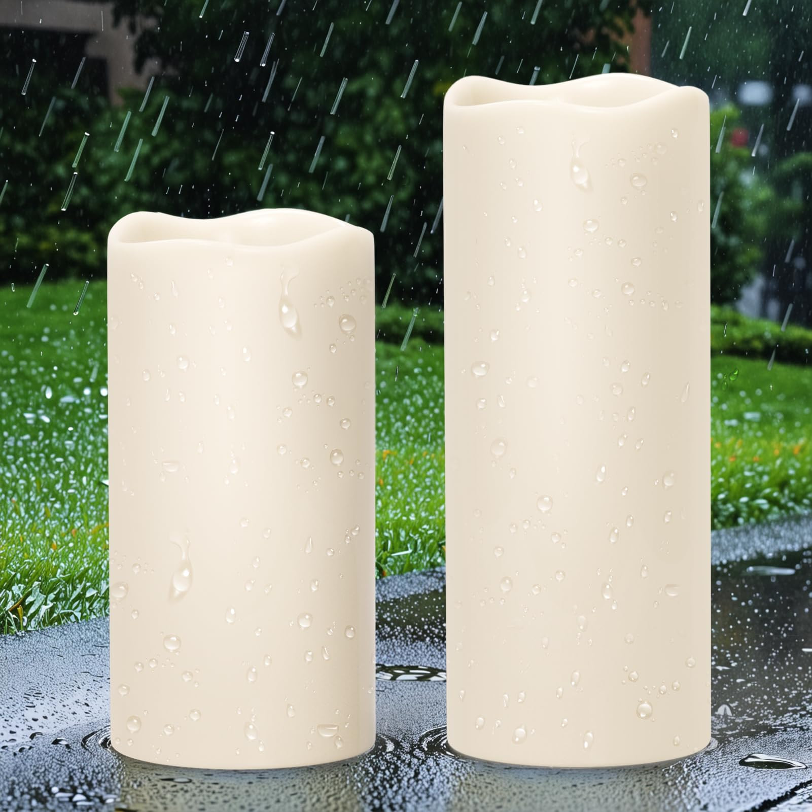 GenSwin Solar Outdoor Waterproof Flameless Candles, 4”x8”10” Large Solar Rechargeable Pilla... | Amazon (US)