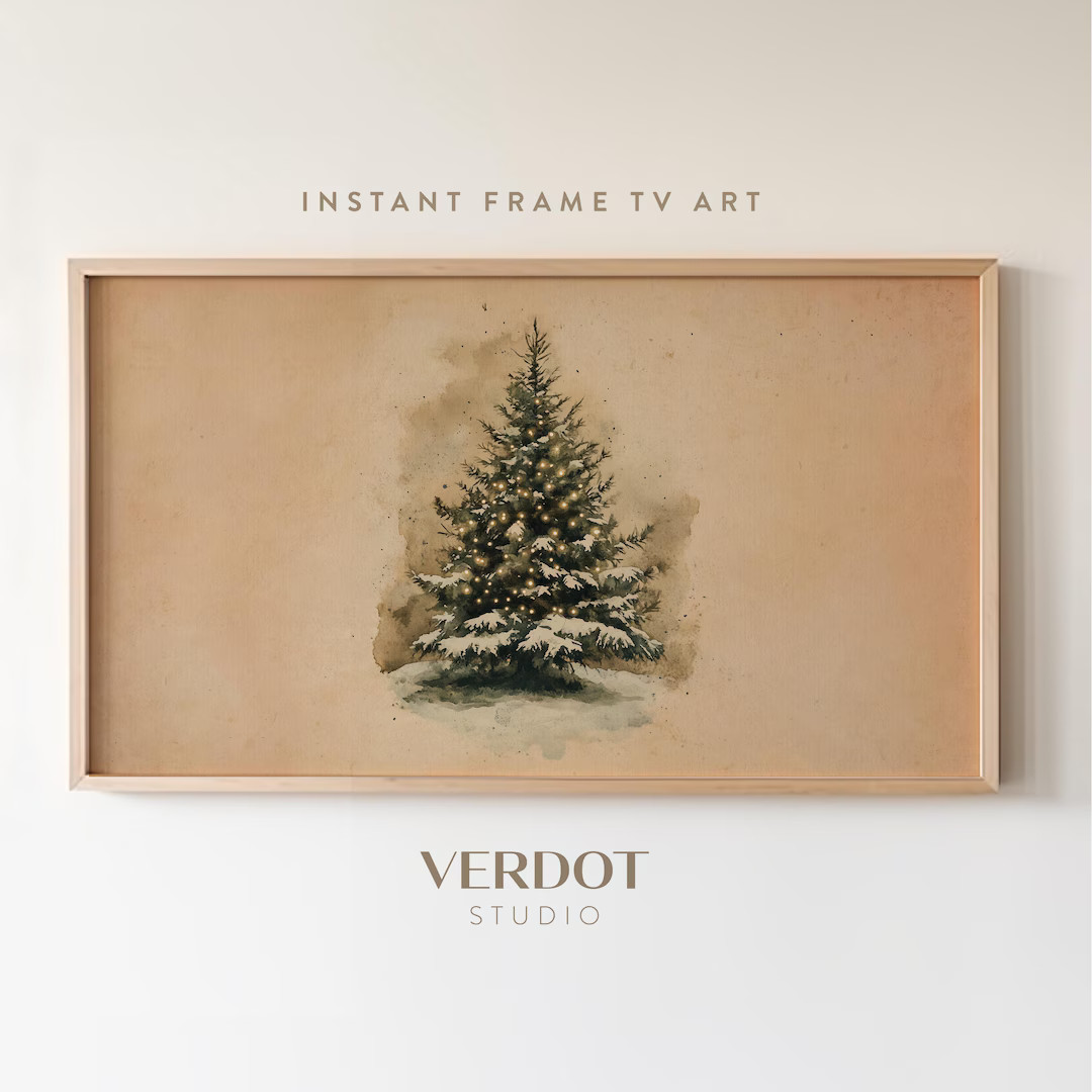 Vintage Christmas Tree Frame Tv Art Winter Holiday Painting Tv Digital Download, Christmas Decor ... | Etsy (US)