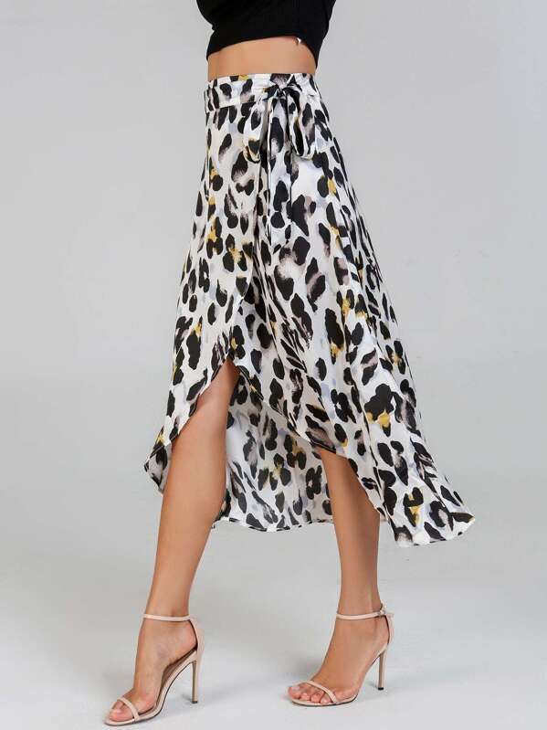 SHEIN Waist Knot Leopard Print Skirt | SHEIN