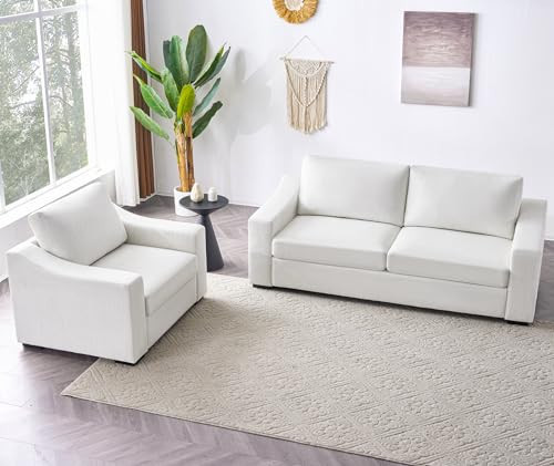 ELUCHANG Modular Sectional Couch Set, 47" Oversize Accent Chair and 85" Modern Loveseat Sofa Deep Couch for Apartment, Living Room, Bedroom, Linen, White | Amazon (US)