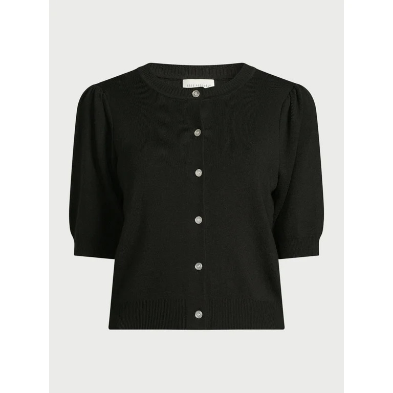 Free Assembly Women's Cardigan Sweater with Short Puff Sleeves, Midweight, Sizes XS-XXL | Walmart (US)