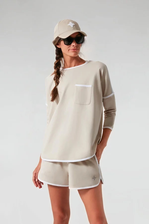 Sand and White Terry Piped Pullover | Tuckernuck (US)