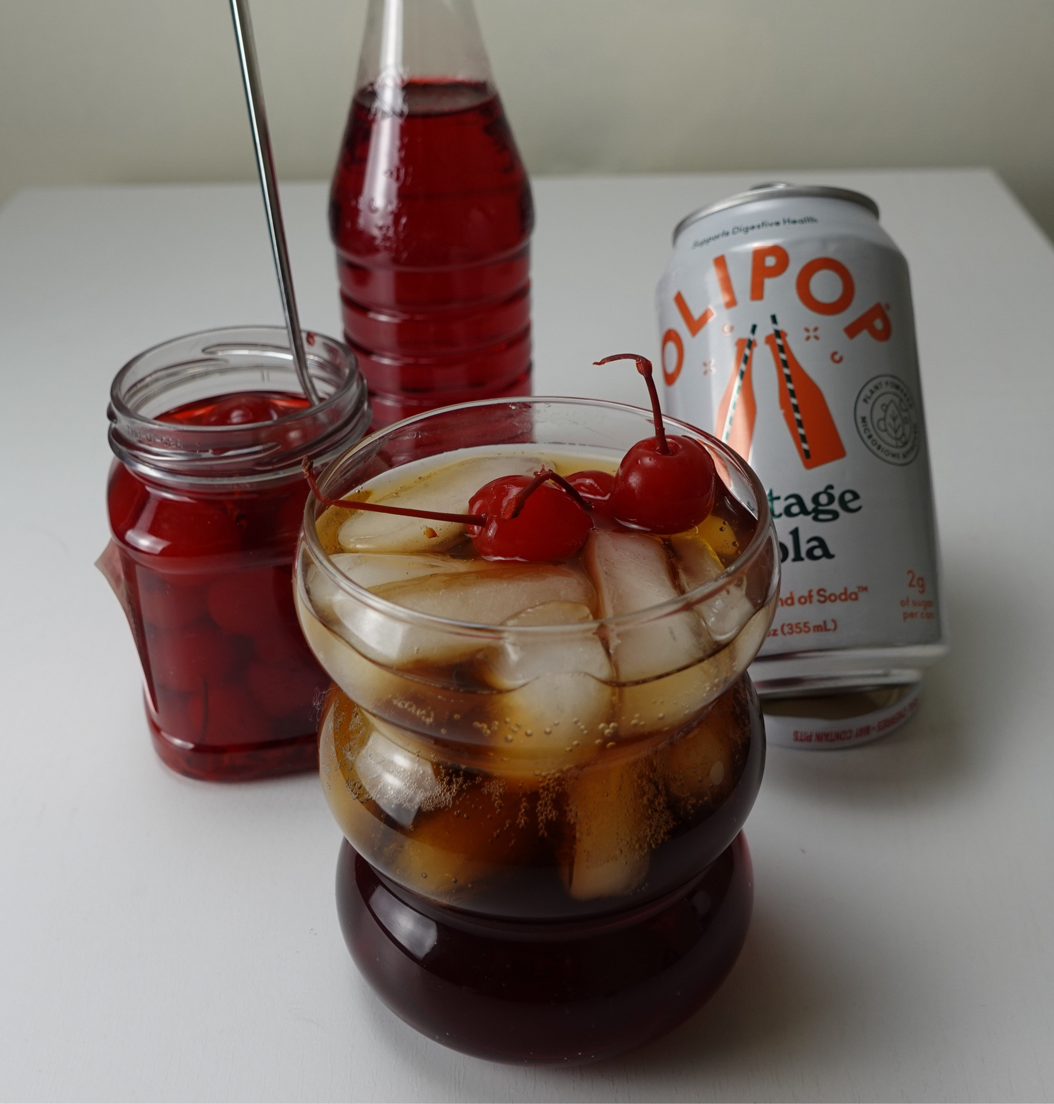 Ingredients for the Roy Roger’s Mocktail I made this evening! Dry January Mocktail with Olipop 
