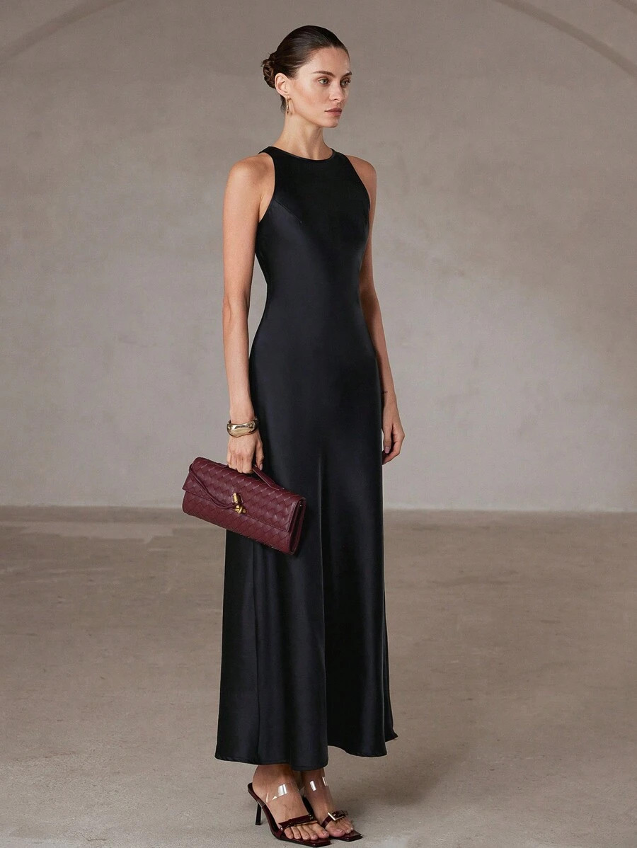 Aveloria Modichic Minimalist Chic Asymmetric Bias-Cut Double-Sided Satin-Like Fabric A-Line Sleev... | SHEIN