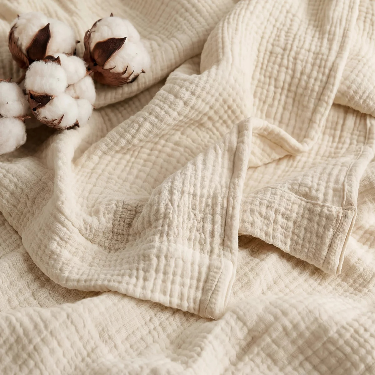 Bedsure 100% Cotton Muslin Blanket, 4-Layer Lightweight Summer Blanket for Dorm, Couch & Everyday... | Wayfair North America