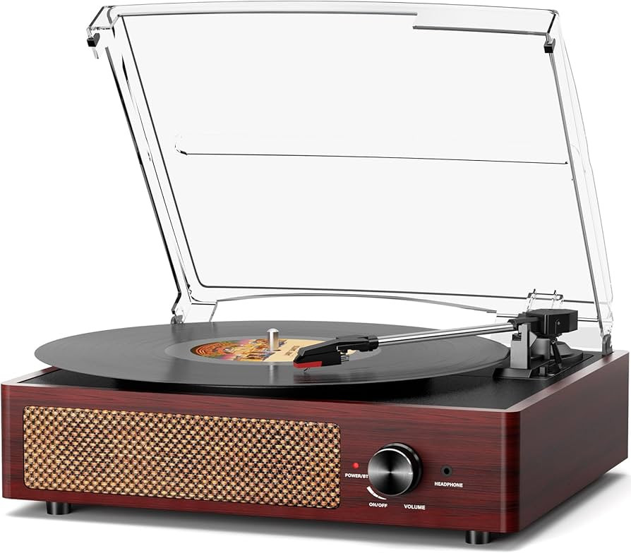 Vinyl Record Player with 2 Stereo Speakers Belt-Driven Vintage Turntables 3 Speed 3 Size Wireless... | Amazon (US)