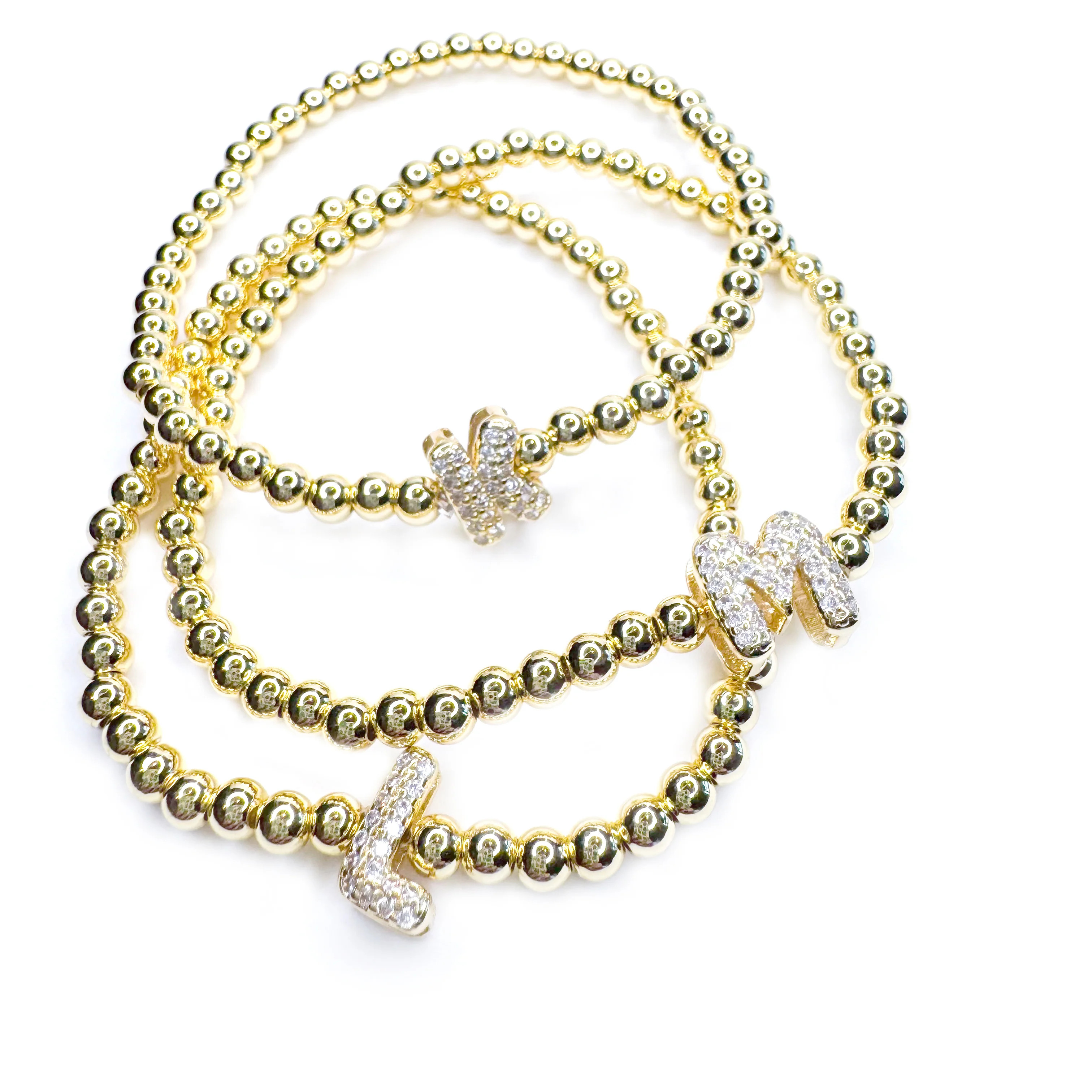 Initial Gold Beaded Stretch Bracelet | Tisha Trapp Jewelry