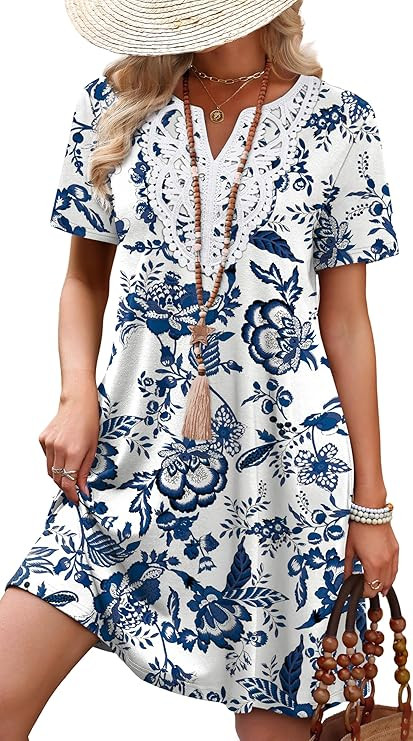 WIHOLL Summer Dresses for Women Casual Tshirt Dress Wedding Guest Dresses Short Sleeve Fashion Be... | Amazon (US)