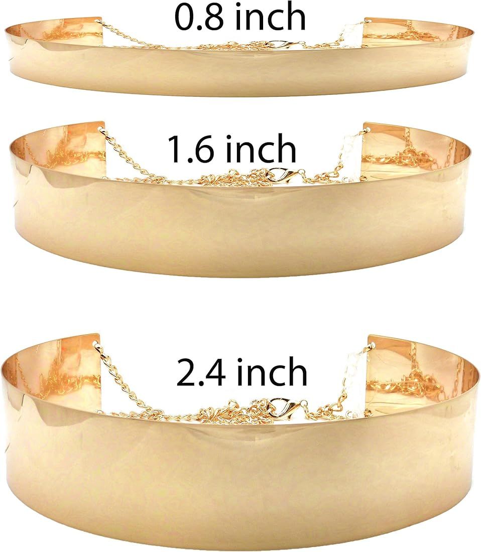 Women's Shiny Polished Adjustable Metal Mirror Waist Belt Gold, Rose Gold, Silver Tone | Amazon (US)