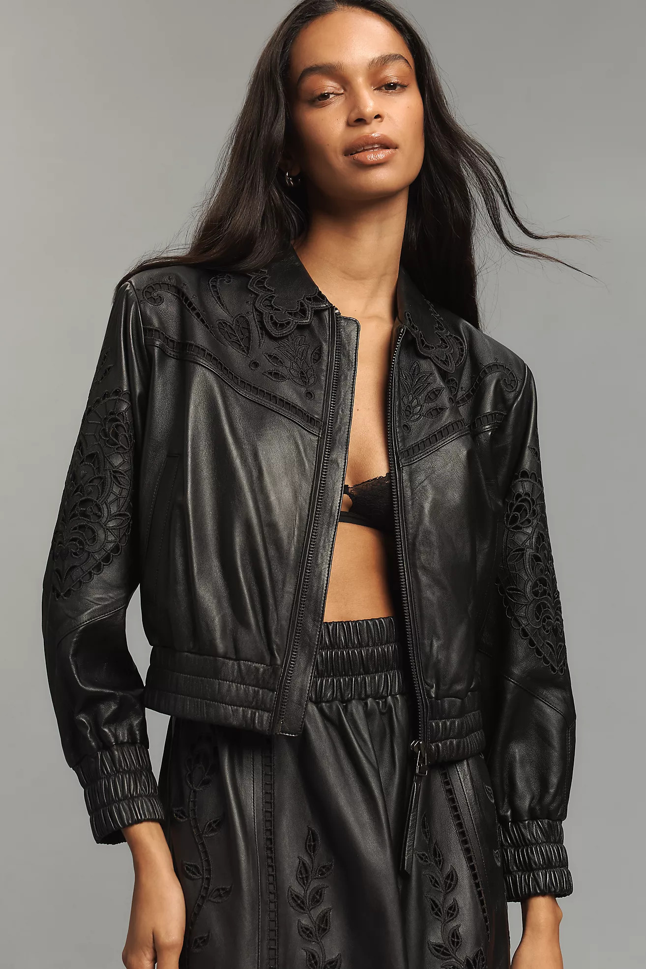 Farm Rio Richelieu Leather Bomber Jacket | Anthropologie (US)