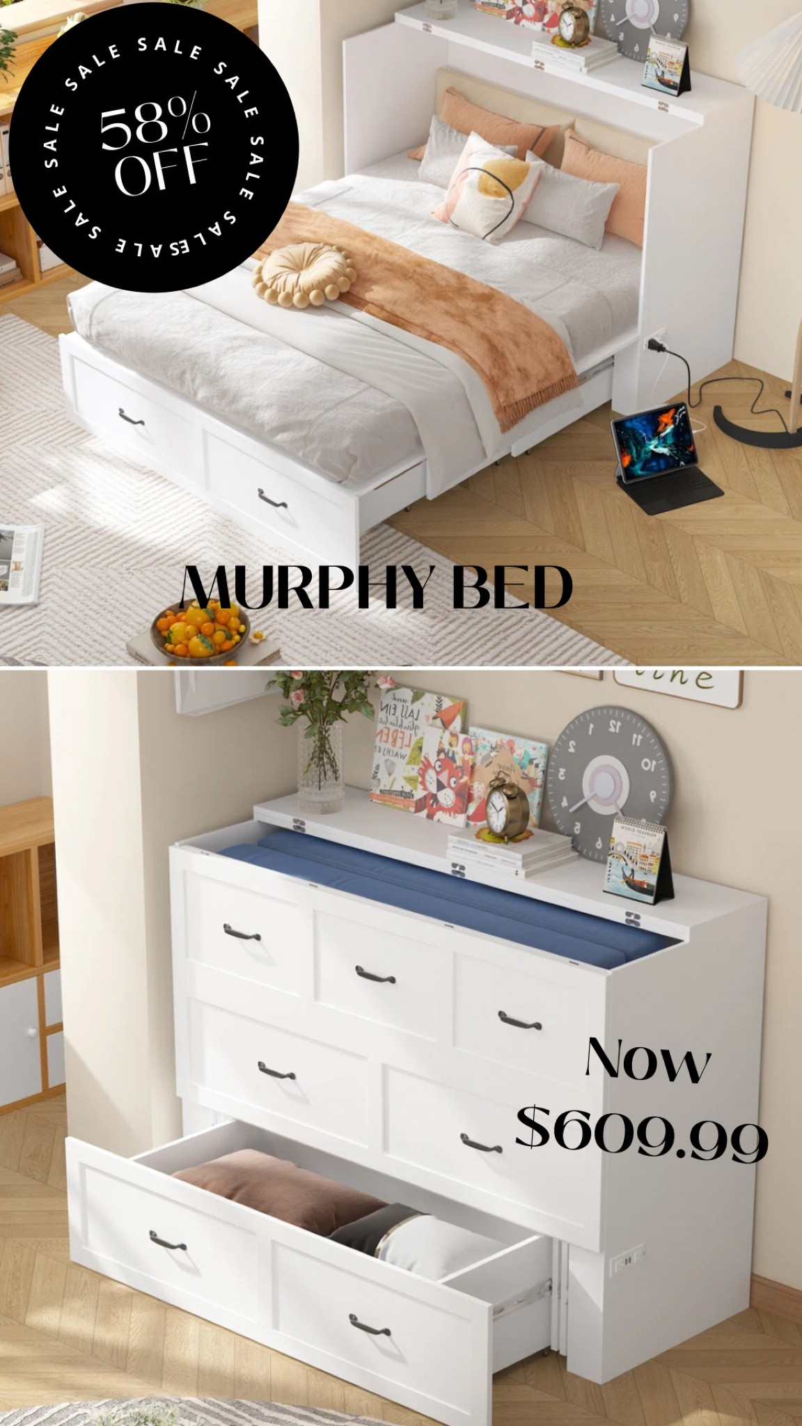 Murphy bed, white bed, modern Murphy bed, Flash deal, guest room bed, guest room decor ideas, space saving furniture, functional furniture 

#LTKxNSale #LTKHome