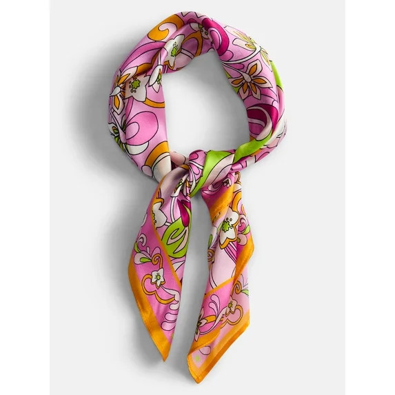Free Assembly Women's Print Silk Scarf with Ring, Pink Floral Print, Adult | Walmart (US)