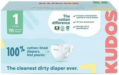 Kudos Chlorine Free Premium Diapers, Cotton-Lined, (Size 1, 76 Count, 7-12 lbs) | Amazon (US)