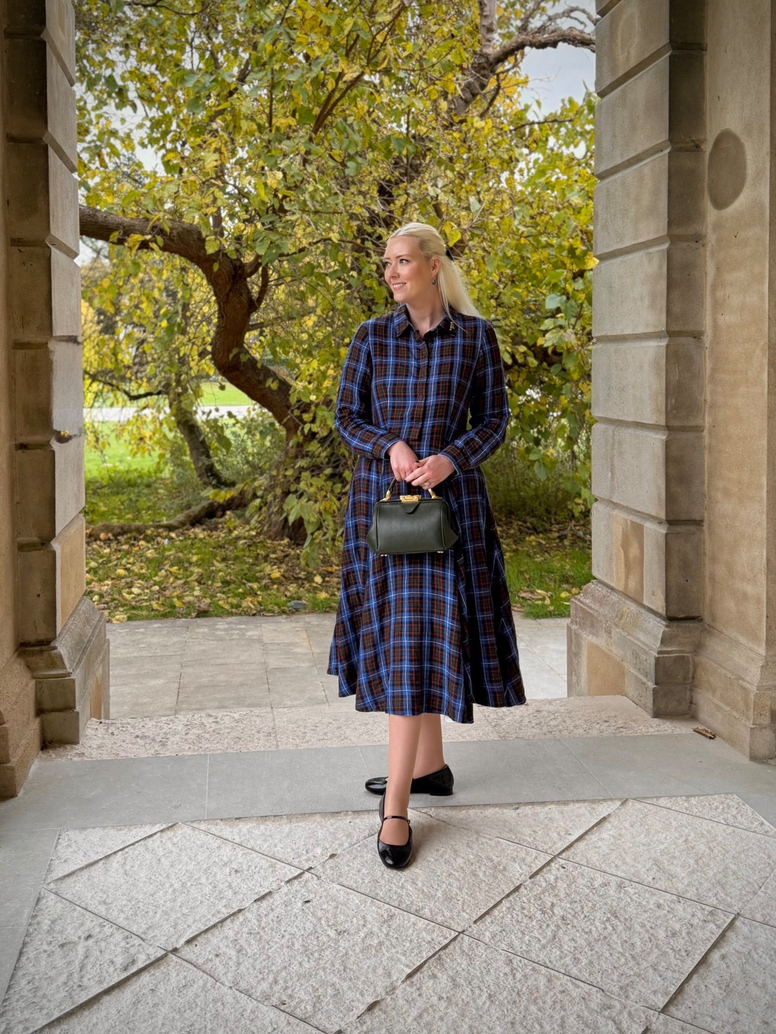 Dark Academia Vibes with the Son de Flor plaid Frida Dress. I styled with a green velvet hair bow by Blossom and Cherry, black patent Mary Jane flats by Sezane and the Ivy green Mini Sophie bag by Cambridge Satchel. I also styled the collar of the dress with my adorable enamel Robin brooch by Fable England 

#LTKfestive #LTKeurope #LTKdresses