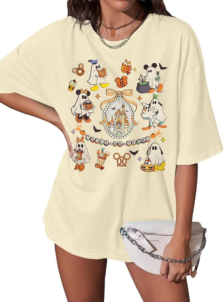 Halloween Shirts for Women Oversized Pumpkin Face Graphic T Shirts Cute Spooky Season Ghost Tee T... | Amazon (US)