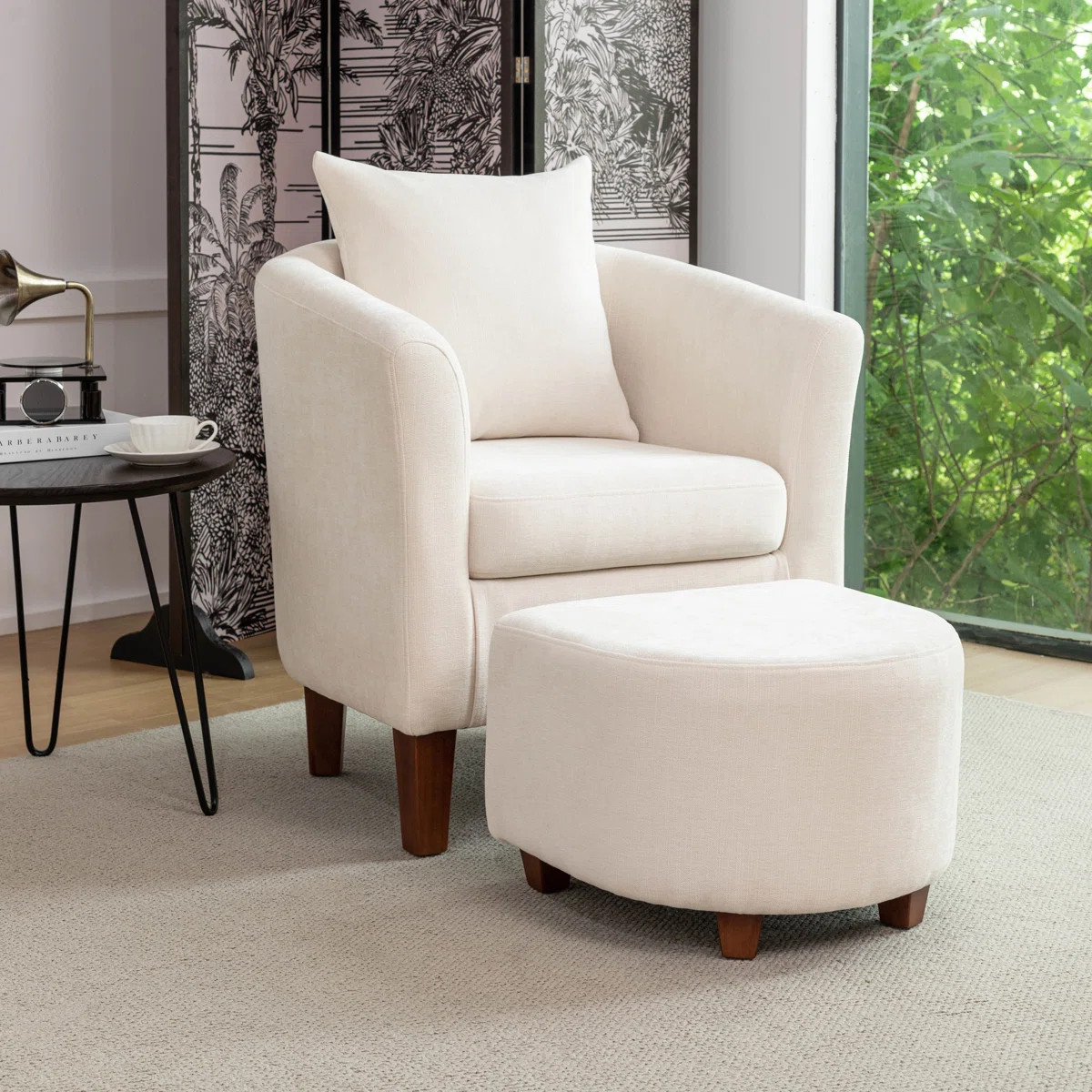 Ebern Designs Helvia Accent Chair and Ottoman Set with Wooden Legs | Wayfair North America