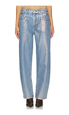 FRAME Long Barrel Wide Leg in Gold Hologram from Revolve.com | Revolve Clothing (Global)