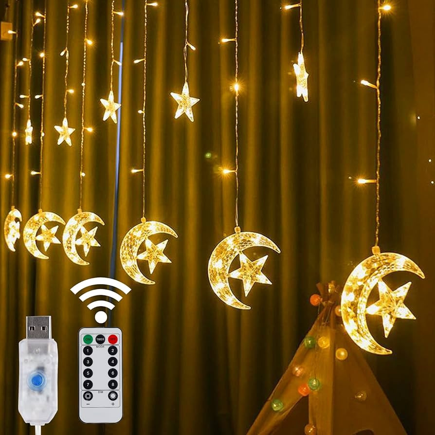 LJLNION Star Moon Curtain String Lights 138 LED, Window Curtain Lights, USB Plug with Remote Cont... | Amazon (US)