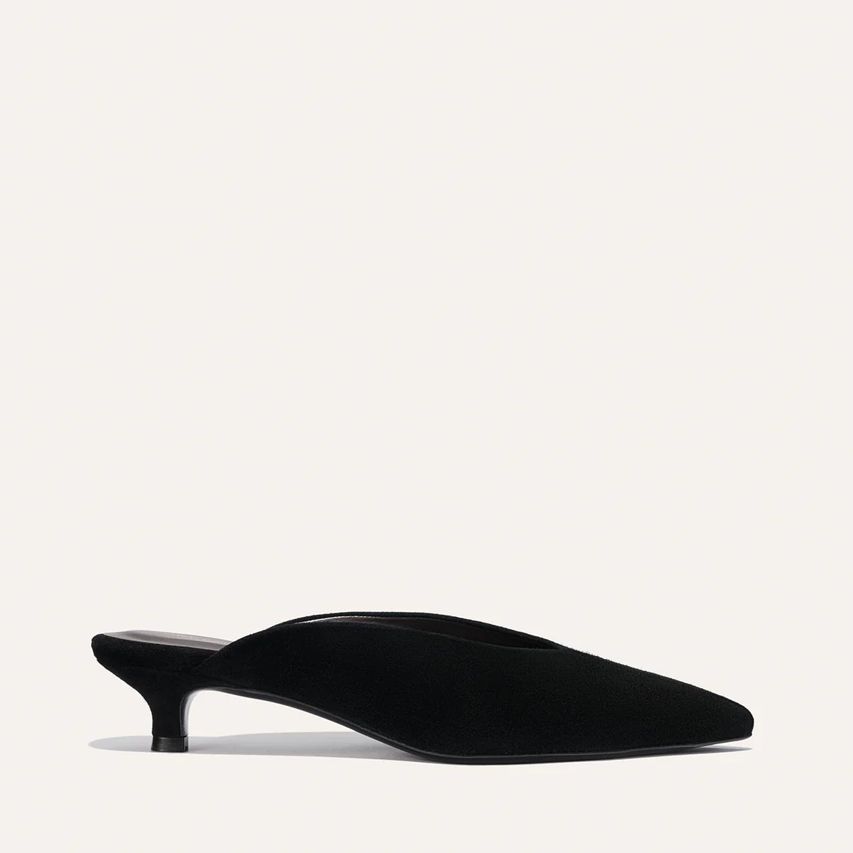 Alex Mill x Margaux: Black Suede Kitten Heel Mule | The Romy | Margaux