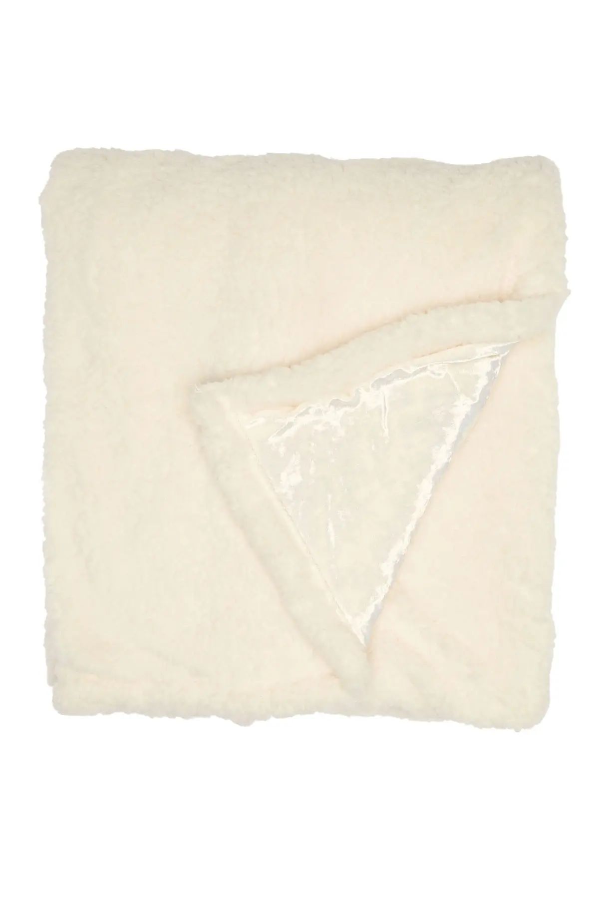 Velvet Faux Shearling Lined Throw Blanket - Grey | Nordstrom Rack