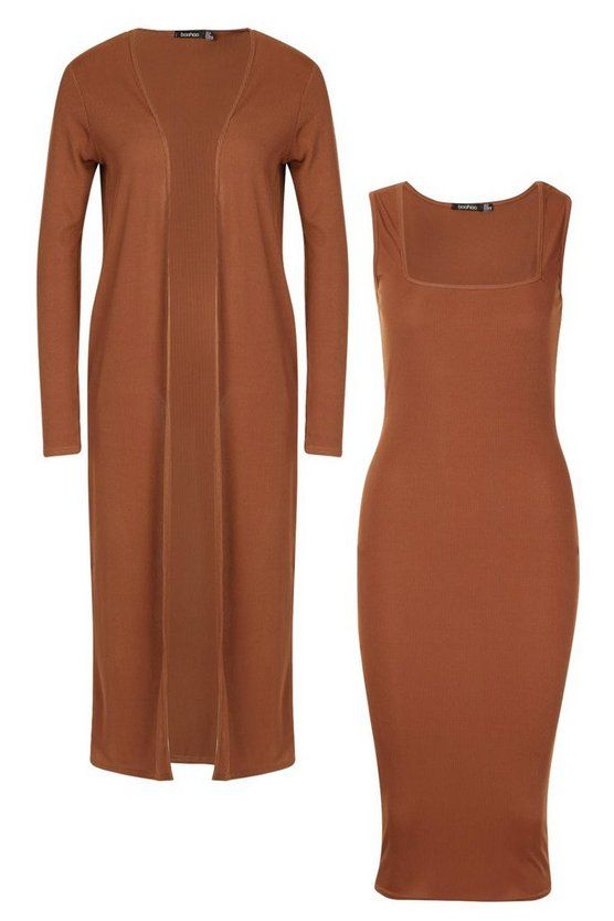 Ribbed Midi Dress and Duster Set | Boohoo.com (US & CA)