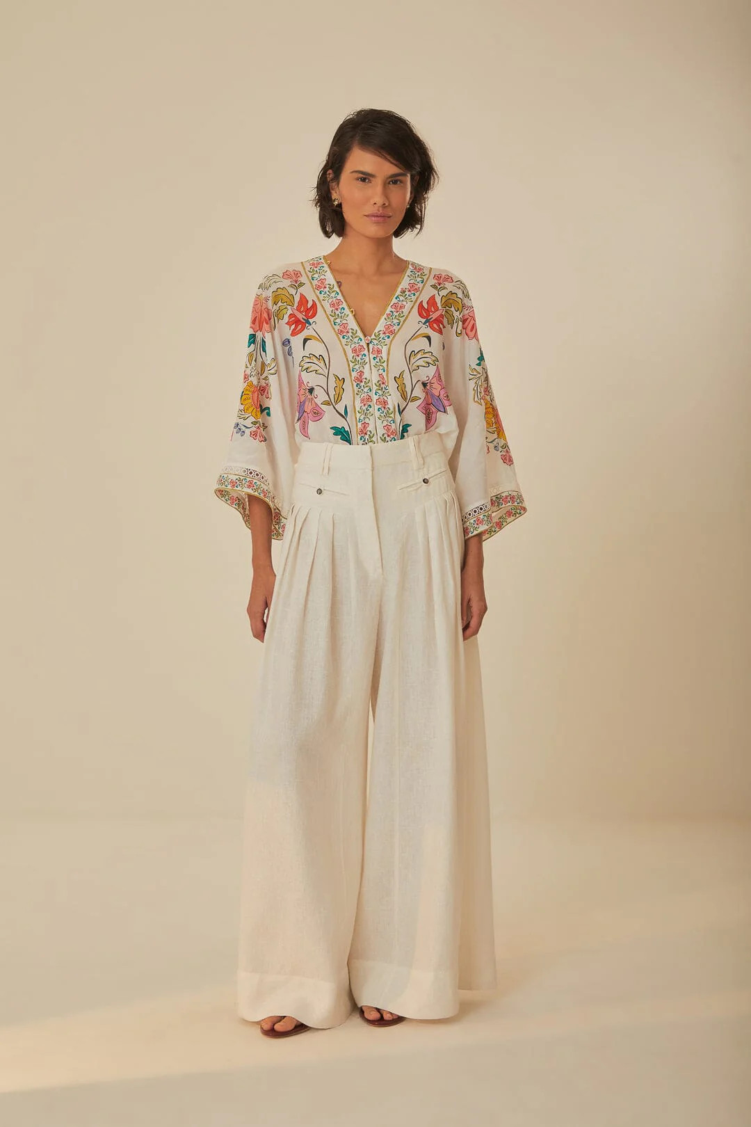 White Euroflax™ Premium Linen Pleated Pants | FarmRio (US)