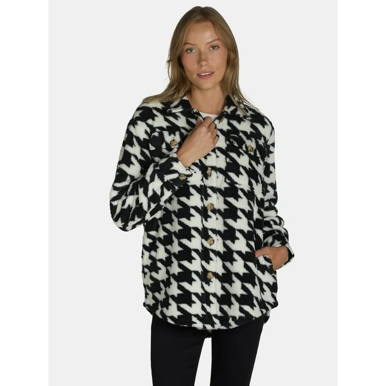 Time and Tru Women's Houndstooth Faux Shearling Shacket, Sizes XS-XXXL | Walmart (US)