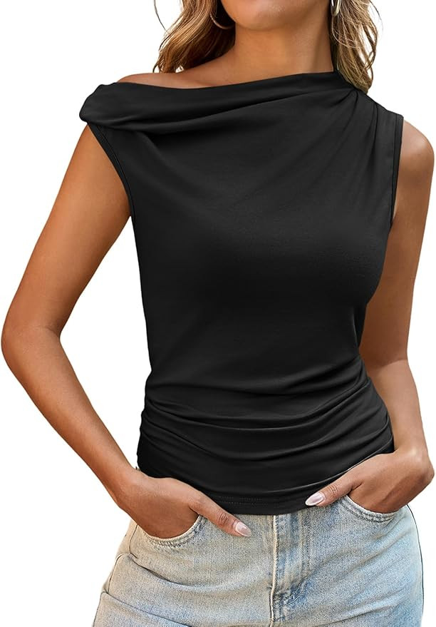 Tankaneo Womens Off The Shoulder Tops Boat Neck Fitted Ruched Shirt Summer Trendy Y2K Going Out T... | Amazon (US)