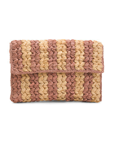 Small Remi Braided Raffia Clutch For Women, Leather | TJ Maxx