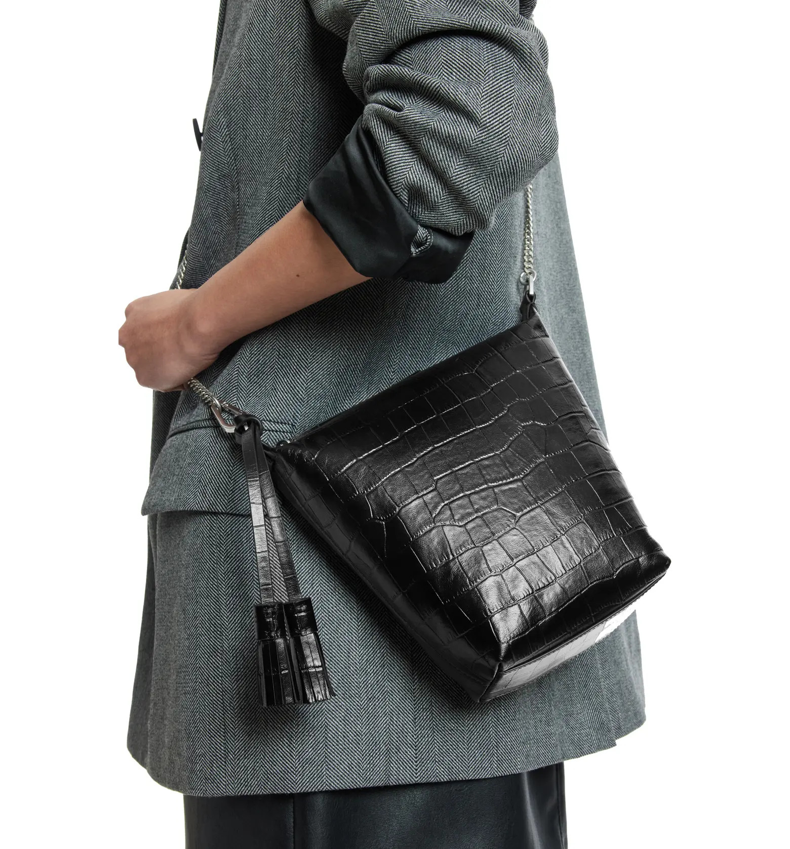 AllSaints Evaline Croc Embossed Leather Crossbody | Nordstrom | Nordstrom