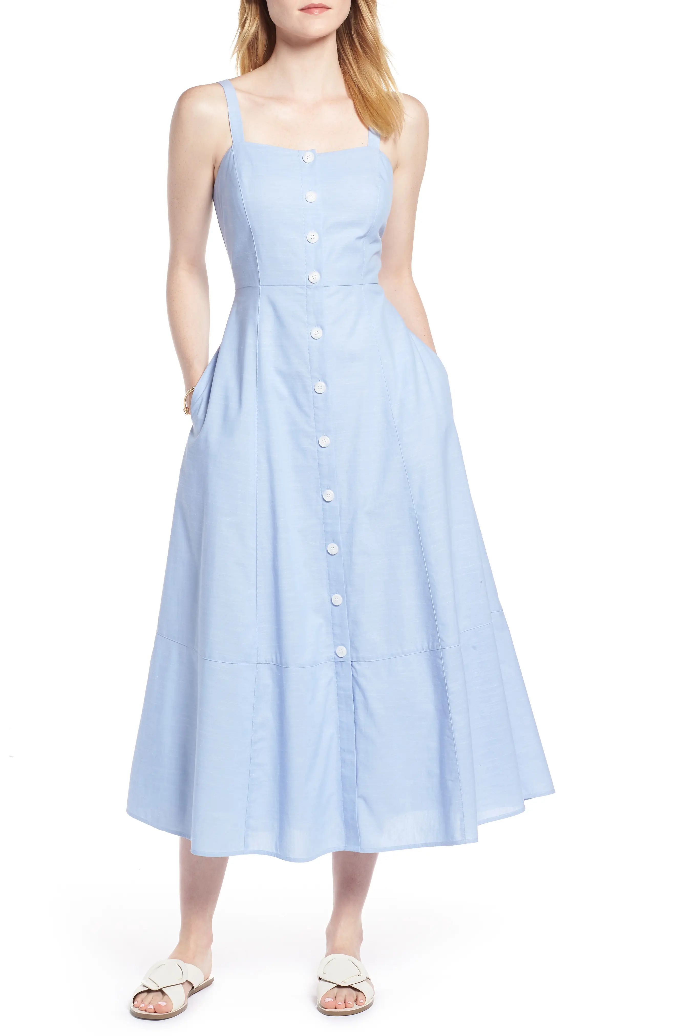 1901 Button Front Chambray Cotton Dress (Regular & Petite) | Nordstrom