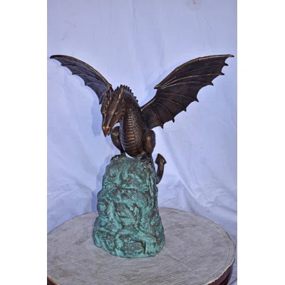 Dragon Standing on Rock Bronze Outdoor Statue, Ricky Stunning Garden Decor Fountain, 23"Lx18"Wx23"H | Wayfair North America